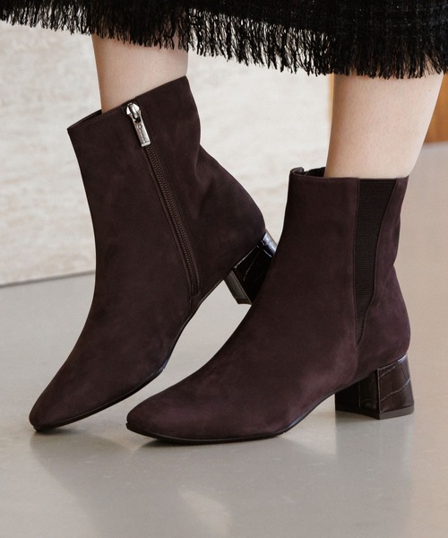 HIMIKO ブーツ 「HIMIKO」「撥水」スクエアトゥサイドゴアブーツ