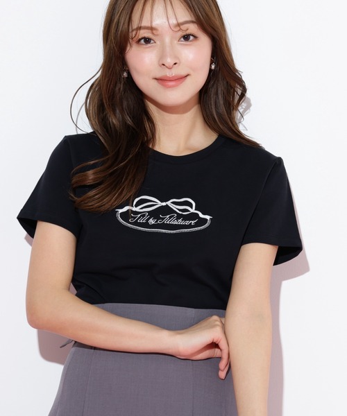 即納【JILL by JILL STUART☆人気 ビッグ リボン ロゴ Tシャツ JILL by JILL STUART｜オーガニックコットンリボンフレームロゴT