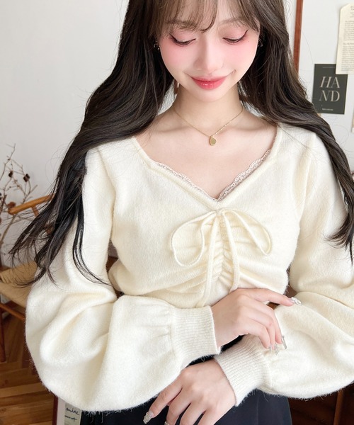 DAMA ニットセーター　レース ニット セーター レース付きVネックニット レディース : ZOZOTOWN