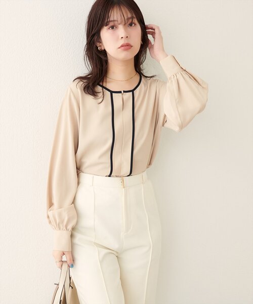 natural couture ブラウス シャツ メタルホック付きパイピングブラウス