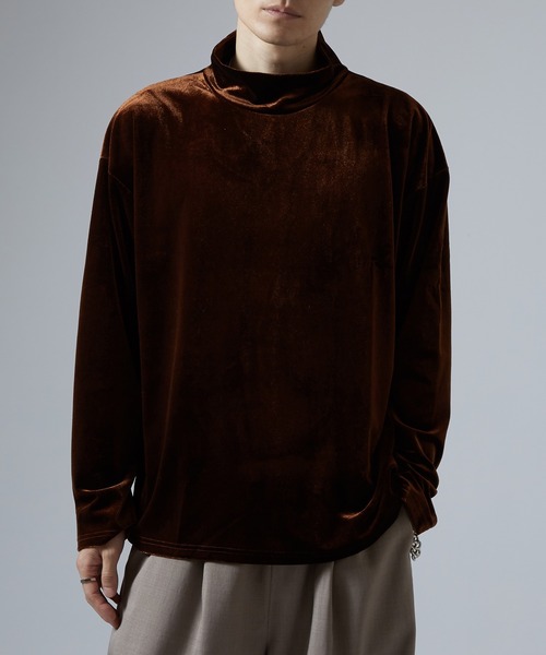 NULL tシャツ 「nl」ベロア素材 ハイネック プルオーバー メンズ