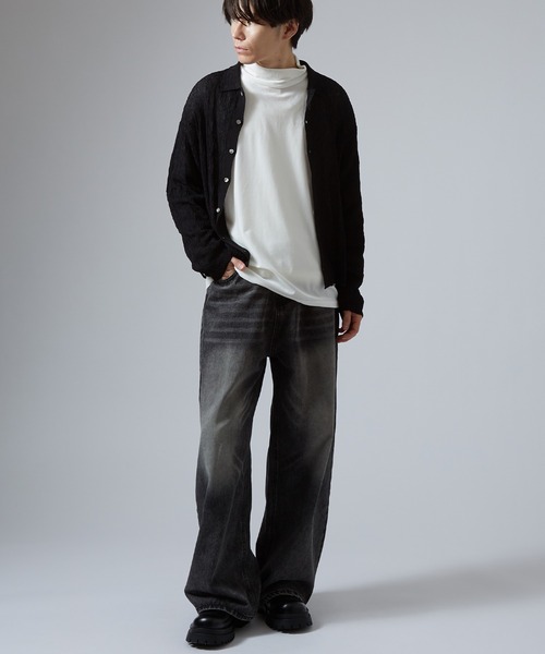 NULL tシャツ 「nl」ベロア素材 ハイネック プルオーバー メンズ