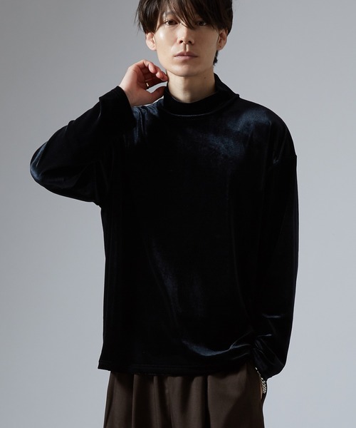 未使用　アルベロベロ　ハイネックカットソー　ブラック　黒　タートルネック NULL tシャツ 「nl」ベロア素材 ハイネック プルオーバー メンズ