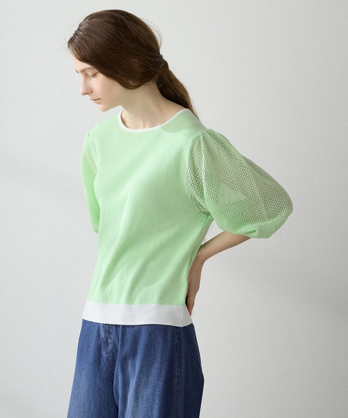 「LE SOUK HOLIDAY」 半袖ニット L ネイビー レディース_画像2