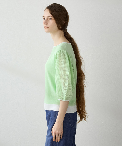 「LE SOUK HOLIDAY」 半袖ニット L ネイビー レディース_画像3