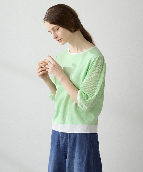 「LE SOUK HOLIDAY」 半袖ニット L ネイビー レディース_画像4