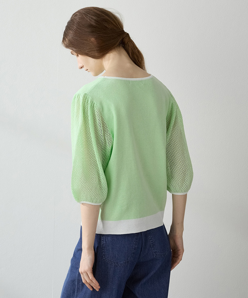 「LE SOUK HOLIDAY」 半袖ニット L ネイビー レディース_画像5