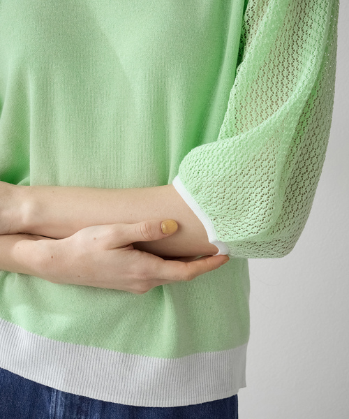 「LE SOUK HOLIDAY」 半袖ニット L ネイビー レディース_画像8