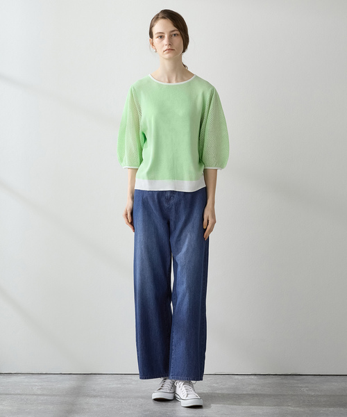 「LE SOUK HOLIDAY」 半袖ニット L ネイビー レディース_画像9