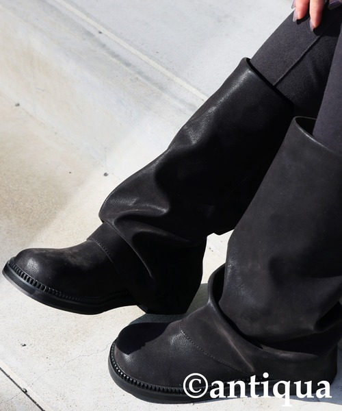 antiqua（アンティカ） ブーツ 折り返し風デザイン ロングブーツ
