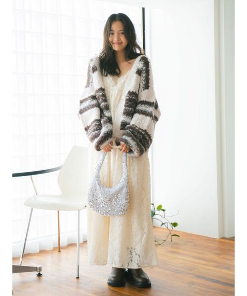 ungrid ローゲージラメニットカーディガン 今期 セール】ローゲージラメニットカーディガン（カーディガン/ボレロ