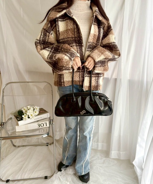 ブルゾン アウター チェックボアショートジャケット「Muller Rossi