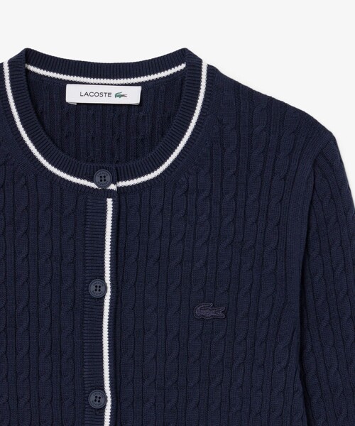 LACOSTE（ラコステ） カーディガン 配色ライン入りケーブルニット