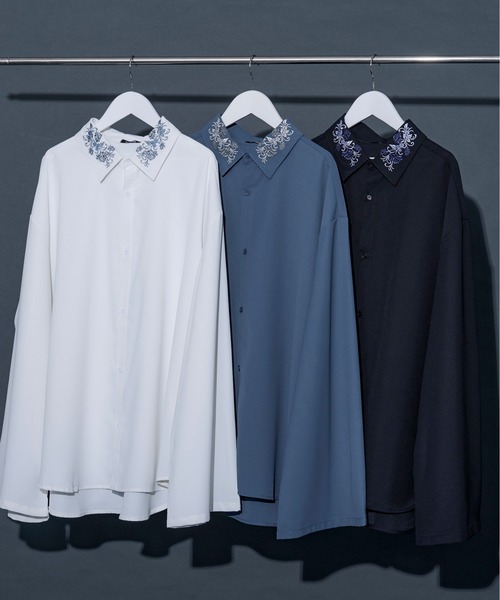 「Ellno Loset」 長袖シャツ MEDIUM ブルー系その他 メンズ_画像2
