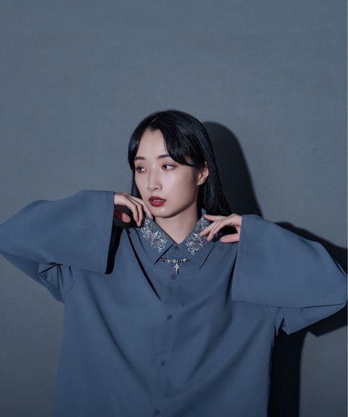 「Ellno Loset」 長袖シャツ MEDIUM ブルー系その他 メンズ_画像4