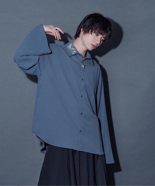 「Ellno Loset」 長袖シャツ MEDIUM ブルー系その他 メンズ_画像9