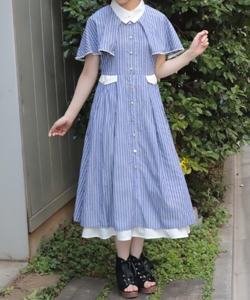 axes femme（アクシーズ ファム） ワンピース ケープ付きバイカラー