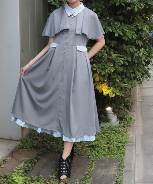 axes femme（アクシーズ ファム） ワンピース ケープ付きバイカラー