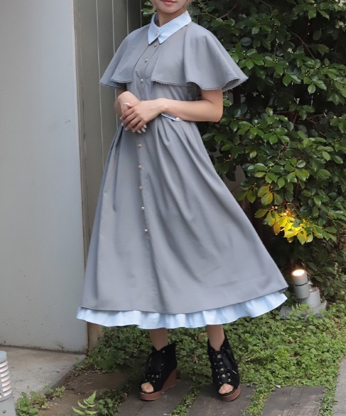 ky232【美品】GUCCI 半袖ワンピース シェリー グレー 12サイズ axes femme（アクシーズ ファム） ワンピース 半袖 ケープ付きバイ