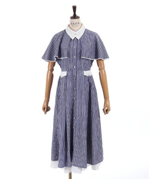 ワンピース A axes femme（アクシーズ ファム） ワンピース 半袖 ケープ付きバイ