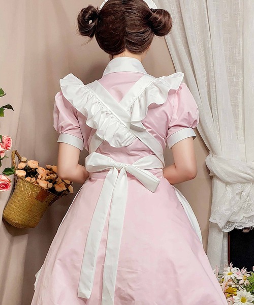 OSYAREVO コスプレ メイド服 半袖 膝丈 3点セット レディース