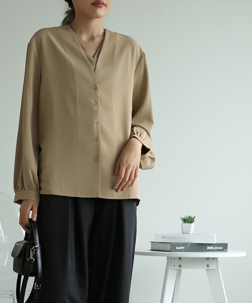 aimoha ブラウス シャツ カシュクール風 Vネック フェイク