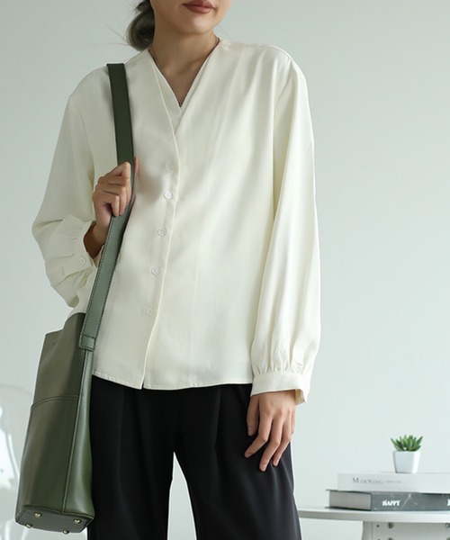 aimoha ブラウス シャツ カシュクール風 Vネック フェイク