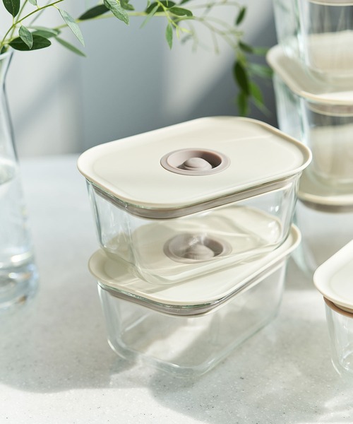 食品保存容器 ベージュ 19セット FIKA キッチン FIKA GLASS 耐熱ガラス製食品保存容器 四角タイプ 470ml