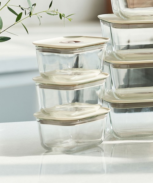 中古品　食品保存容器 ステンレススチール・ガラス製 FIKA キッチン FIKA GLASS 耐熱ガラス製食品保存容器 四角タイプ 470ml