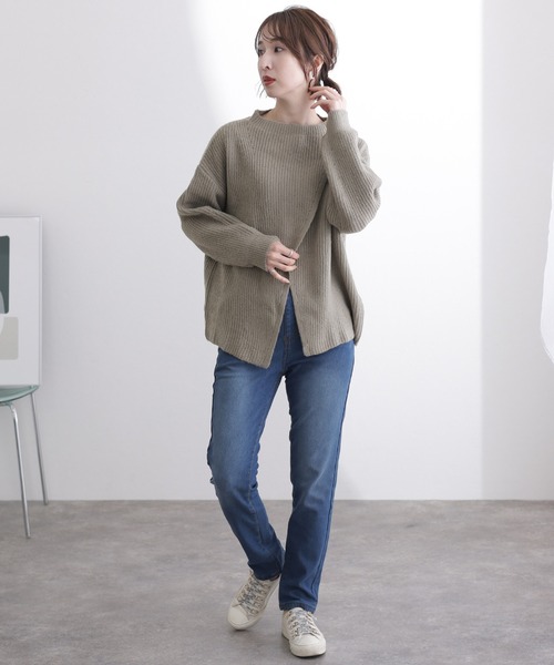 ElegChic ニット セーター 2wayクロスアシメセーター レディース