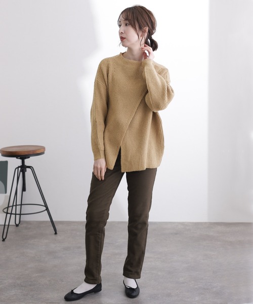 ElegChic ニット セーター 2wayクロスアシメセーター レディース
