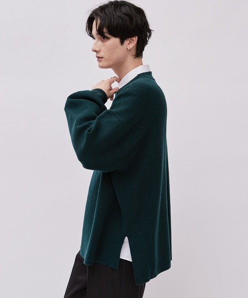 ニット ウォッシャブルボリュームスリーブサイドスリットスムースニット 