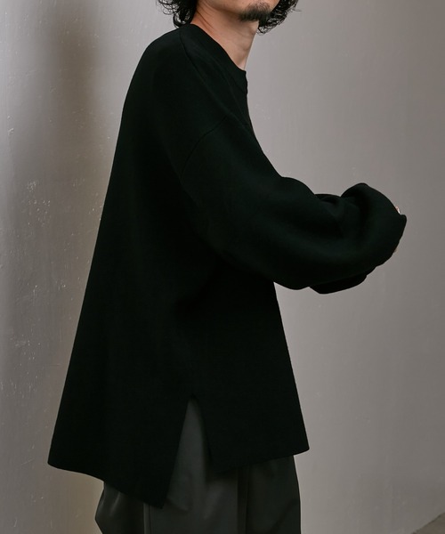 ニット ウォッシャブルボリュームスリーブサイドスリットスムースニット 