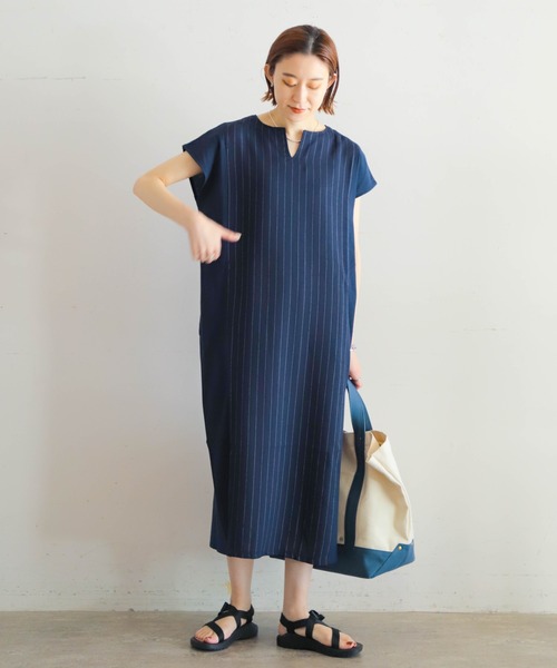 archivio ストライプ ワンピース 38 最終価格 襟刺繍ストライプワンピース | outlet | axes femme online shop