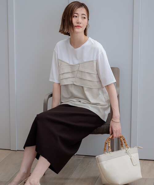 ✨極美品✨ 23区 24-25SS スムースデザイン コンビ カットソー 洗える WEB限定カラーあり/洗える】スムースデザイン コンビ カットソー