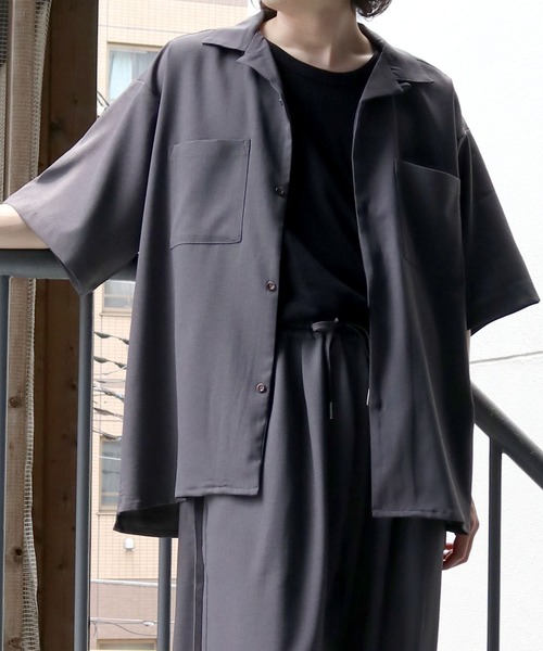 Starting Over シャツ linen like open collar shirt/リネン