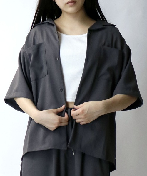 Starting Over シャツ linen like open collar shirt/リネン