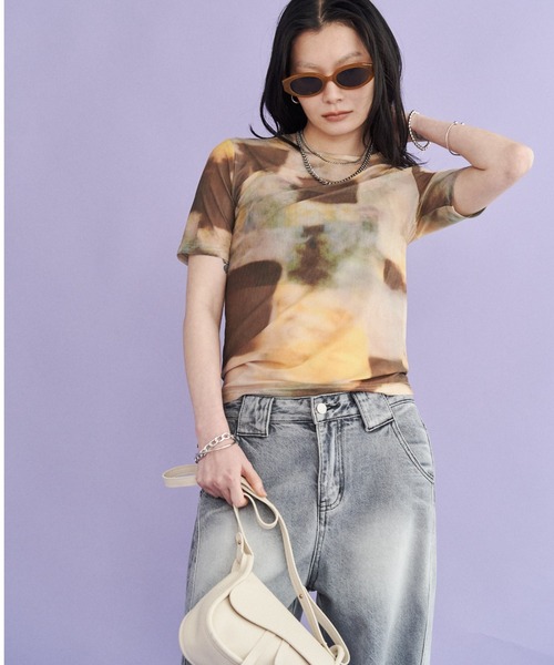 tシャツ ハーフスリーブT レディース FUULLY STUDIO tシャツ センタースリットシアーハーフスリーブ