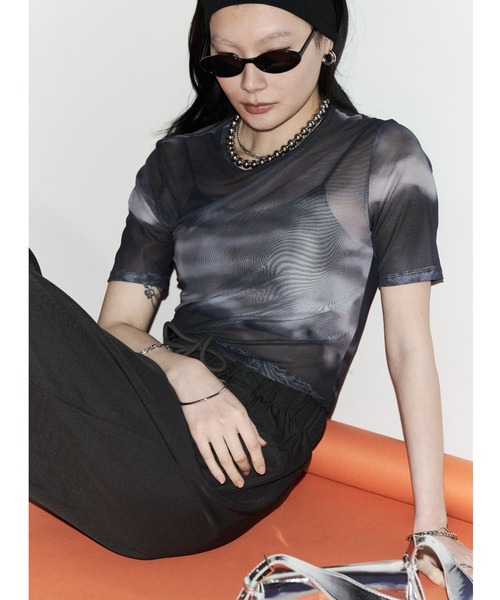 tシャツ 「25AW新作」シアーベロアハーフスリーブTEE レディース Solace tシャツ ニュアンス柄シアーハーフスリーブトップス