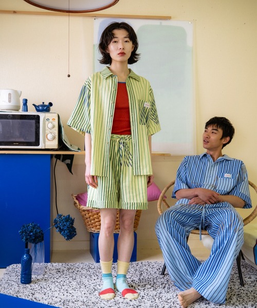 PAMM パム　シャツ　パジャマ　オシャレ　レディース　人気 PAMM（パム） ブラウス シャツ 水切りラックのストライプサマー
