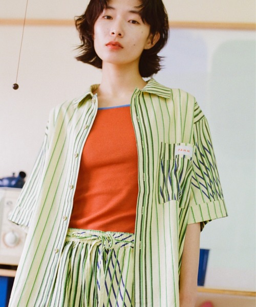 PAMM パム　シャツ　パジャマ　オシャレ　レディース　人気 PAMM（パム） ブラウス シャツ 水切りラックのストライプサマー