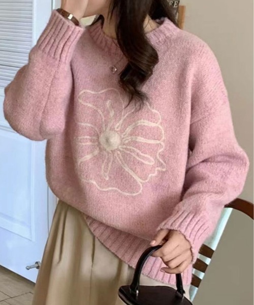 お-だ-受付中 コード刺繍入りニットプルオーバー