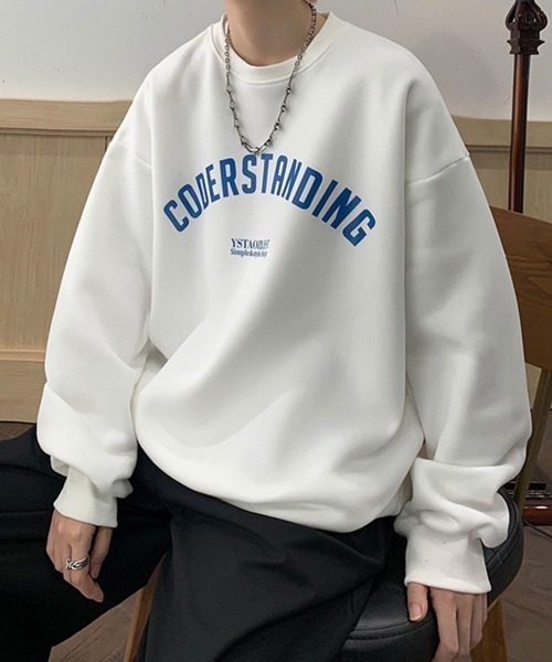 新品　プラステ　plst ナンバー　ロゴ　裏起毛　トレーナー スウェット グレー セール】ナンバーロゴ裏起毛ラインスウェット（スウェット