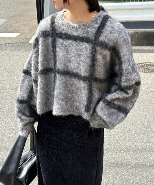 ニット セーター 「ZOZO限定」チェック柄シャギーニット レディース