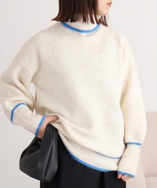 ニット セーター Anna Nicola ライン配色タートルネックニットプルオーバー レディース Anna Nicola ニット セーター ライン配色タートルネックニット