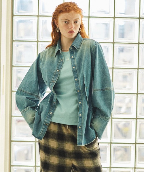 ブラウス シャツ Waist Sharp Denim Shirt/ウエストシャープデニムシャツ「MAISON SPECIAL/メゾンスペシャル」 レデ