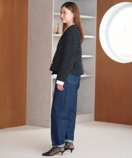 IENA」 ノーカラージャケット 36 ブラック レディース ＆NAVY ノー