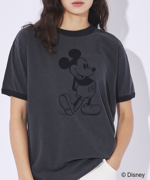 GOOD ROCK SPEED】MICKEY フロッキープリントリンガーT