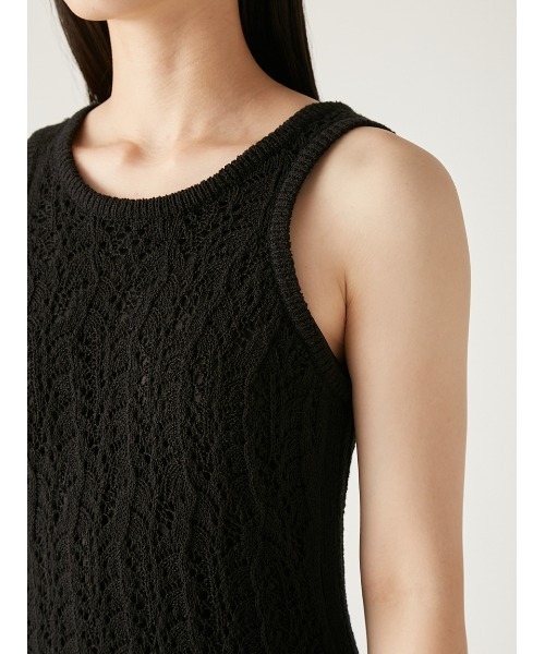 【美品】FRAY I.D レースモチーフニットワンピース ノースリーブ メッシュ メッシュレースアメスリニットワンピース(ニットワンピース