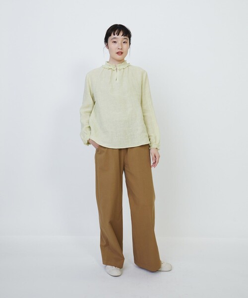 LOISIR ブラウス シャツ グランジリネン裁ち切りフリルカラーブラウス